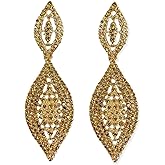 VANGETIMI Fashion Rhinestone Crystal Wedding Earrings for Women Bridal Bridesmaid Long Leaf Chandelier Teardrop Dangle Earrings Jewelry