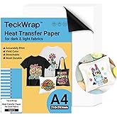 TECKWRAP Printable Heat Transfer Paper for T-Shirts 15 Sheets, 8.3" X 11.7" Printable Heat Transfer Vinyl for Inkjet Printer,