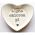 Sorority Shop Alpha Omicron Pi Jewelry Dish - Heart-Shaped High-gloss finish Ceramic tray with Gold Detailing, Multi-Function Ceramic Ring Dish for Home or Office, Ideal for Jewelry and Keys