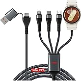 100W 4 in 2 Multi Charging Cable 10FT for Samsung Galaxy Watch 8/7/6/5, Magnetic Samsung Watch and Phone Charger, USB C/Lightning/Micro USB Fast Charging Cord for iPhone 17/16/15/14/13/Galaxy S25/S24
