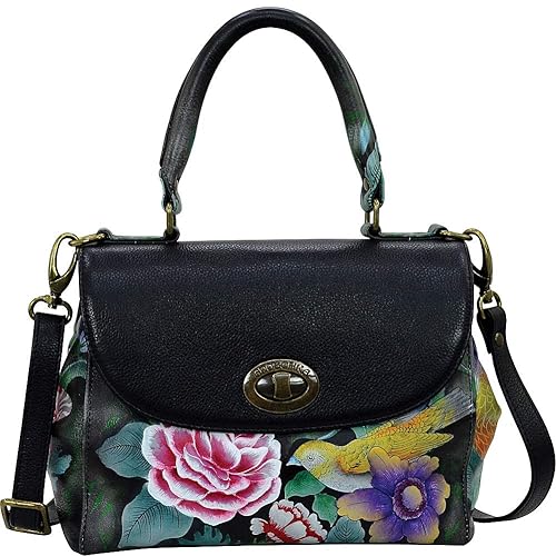 Anuschka handgemaltes Leder Flap Satchel, uralt -Bouquet Medium