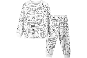 Kɨds Christmas Colorable paɉama with Hand Painted Sȴeepwear 2 Piece Unisex DIY Pɉ's Set Coloring Your Own paɉamas