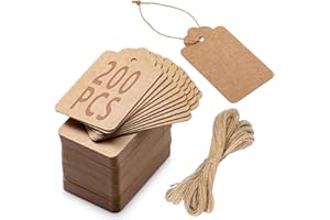 200 Pcs Kraft Paper Hang Tags, URSMART Blank Gift Tags Kraft Paper Gift Tags with String Writable for Gifts DIY Arts & Crafts