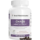 Real Mushrooms Chaga Mushroom Capsules – Organic Chaga Extract Powder with Extract Powder for Wellness & Energy Support– Vegan, Non-GMO, 300 Capsules – Organic Mushroom Supplement