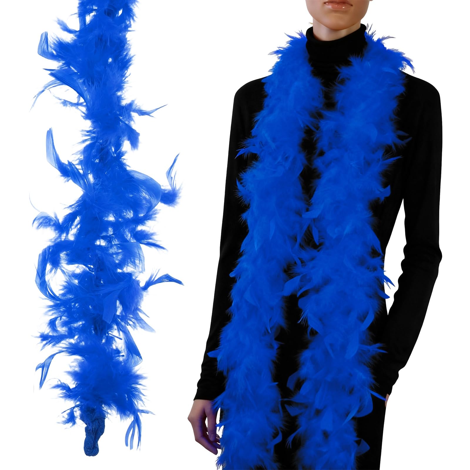PATIKIL 40g 2 Yards Feather Boa, Costume Turkey Chandelle Feathers Boa for Crafting Dancing Wedding Party Dress Up Christmas Decoration, Sapphire