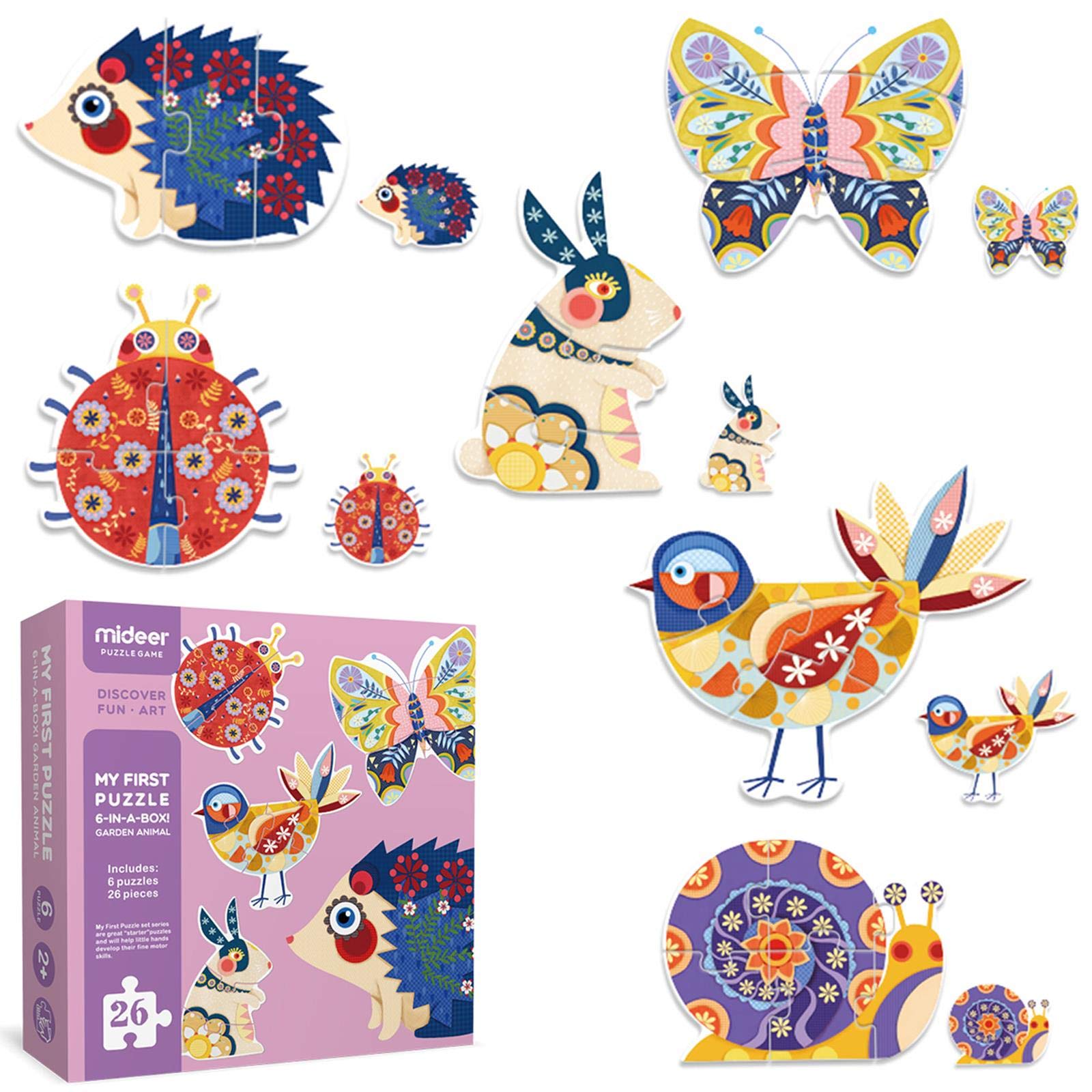 Mideer My First Puzzle Toddler Jigsaw for Children with Large Extra Thick Pieces for Kids Illustrated Animal Shapes 2 3 + Years - Garden Animals