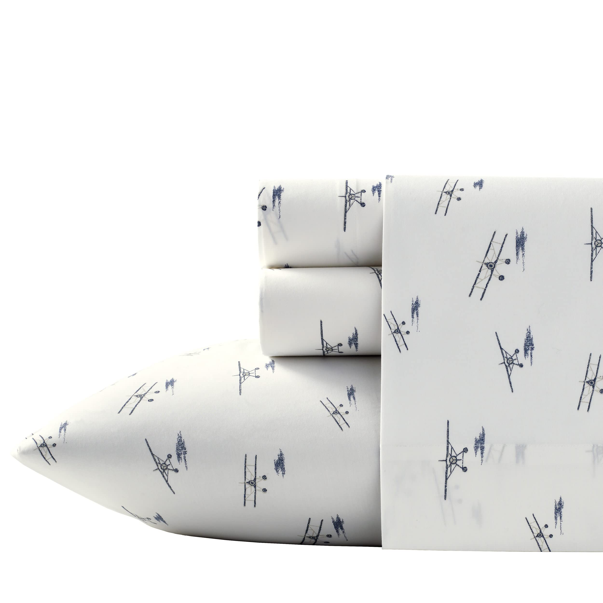 Eddie Bauer - Queen Sheets, Cotton Percale Bedding Set, Crisp & Cool Home Decor (Sea Planes Blue, Queen)