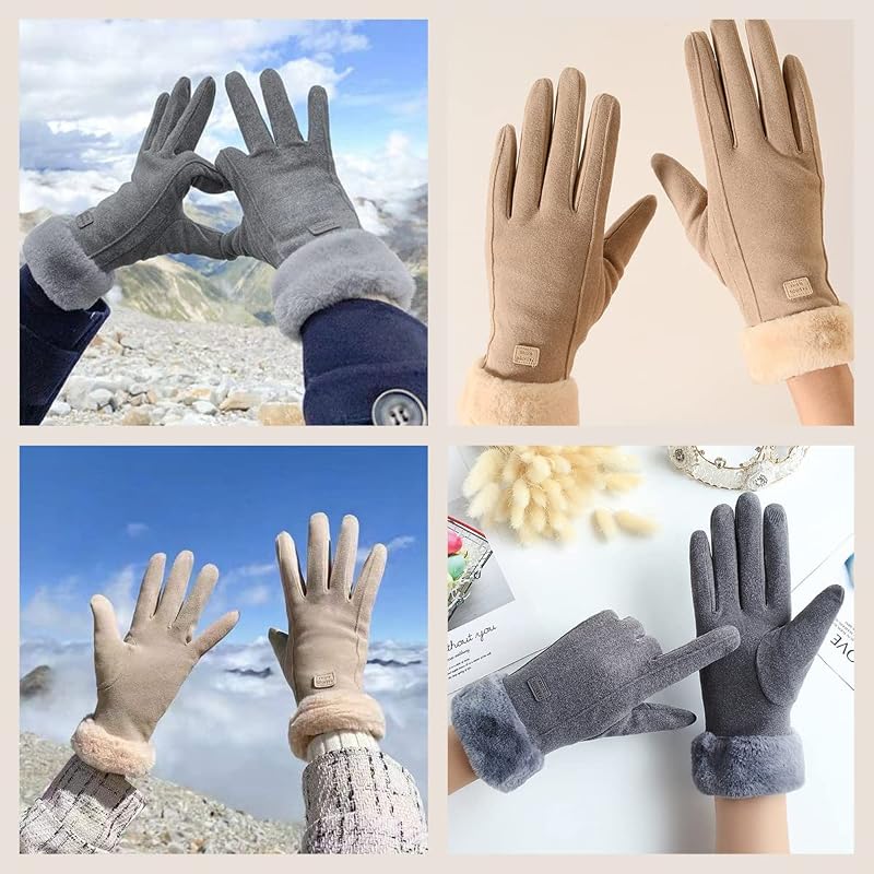 Gants d'hiver pour femme, gants doublés en polaire, gants thermiques doux et chauds, gants de téléphone coupe-vent pour femme conduite quotidienne course à pied cyclisme, Gris — photo 6 sur 6