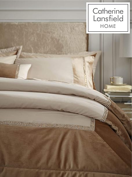 Catherine Lansfield Glamour Tagesdecke, Samt, Diamant, 240 x 260 cm, goldfarben