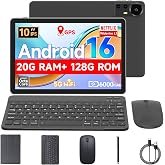 Nyxolaria Tablet 10.1Inch Android 16.0, RAM 20GB(4+16Expand)+ROM 128GB, 6000mAh Battery, 2+8MP Dual Camera, 1280*800 IPS HD Touch Screen Tab PC Set with Keyboard+Mouse+Protective Case+Stylus (Black)
