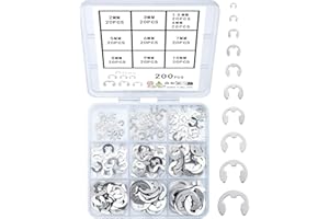 wugongshan 200 Pcs E-Clip Circlip External Retaining Rings, Stainless Steel E-Clips Assortment Kit, 10 Sizes External Circlip Snap Rings Retaining Clips Set - M1.5/M2/M3/M4/M5/M6/M7/M8/M9/M10