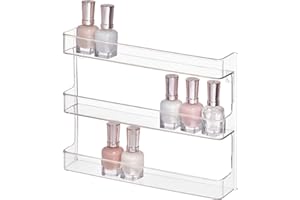 iDesign Clarity Wall Mount Nail Polish Storage Rack with 3 Shelves for Bathroom, Vanity, Closet, Bedroom, Clear