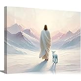 Jesus Leaves The 99 Sheep Canvas Wall Art Christian Jesus Lamb Wall Decor Picture The Lost Sheep Bible Shepherd Poster Print Painting for Living Room Bedroom Church Decoration Ready To Hang