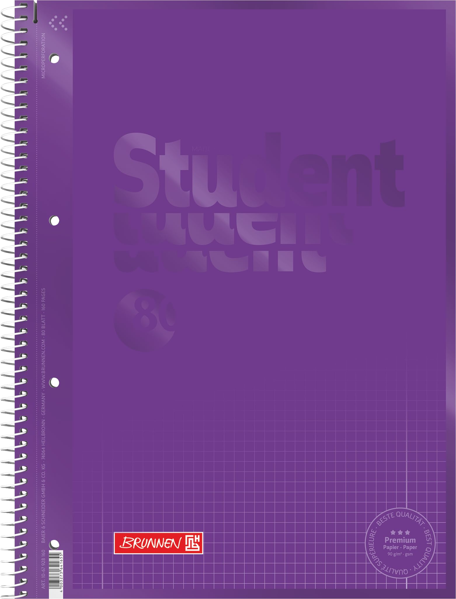 BRUNNEN College Notepad Premium Student Colour Code | A4, Line Style 28, 80 Sheets, Purple