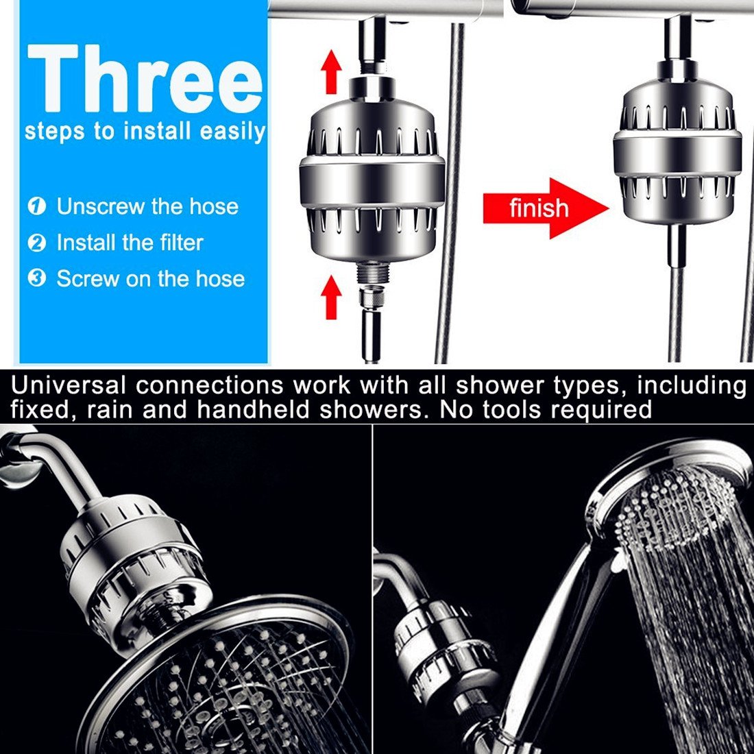 Sobotoo Shower Filter,10-Stage Shower Water Filter with 2 Cartridges-For Any Shower Head and Handheld Shower -Removes Chlorine,Impurities&Unpleasant Odors from Water- Boosts Skin and Hair Health