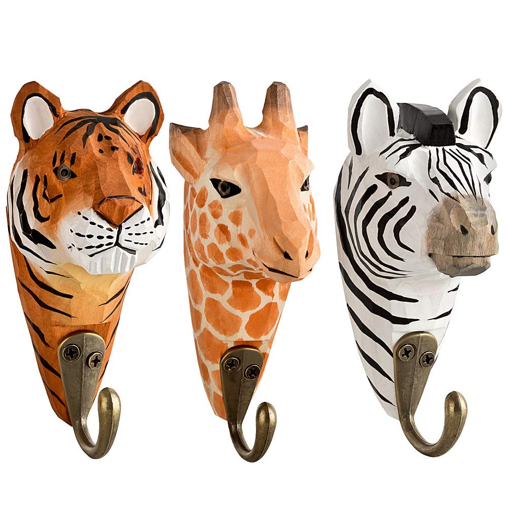 your castle 3 Wall Hooks Wooden Zebra, Bear, Panda with Metal Hooks Handmade — image 1