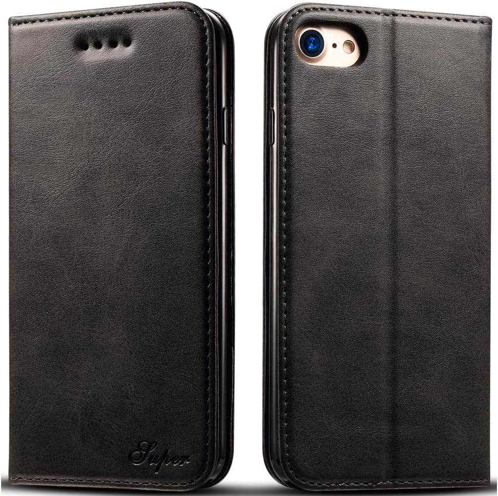 Suteni - iPhone 7 / iPhone 8 Case, Premium PU Leather Case Wallet Card Slots Foldable Stand Magnetic Closure Flip Cover For Apple iPhone 7 / iPhone 8 (4.7 inch) - Black
