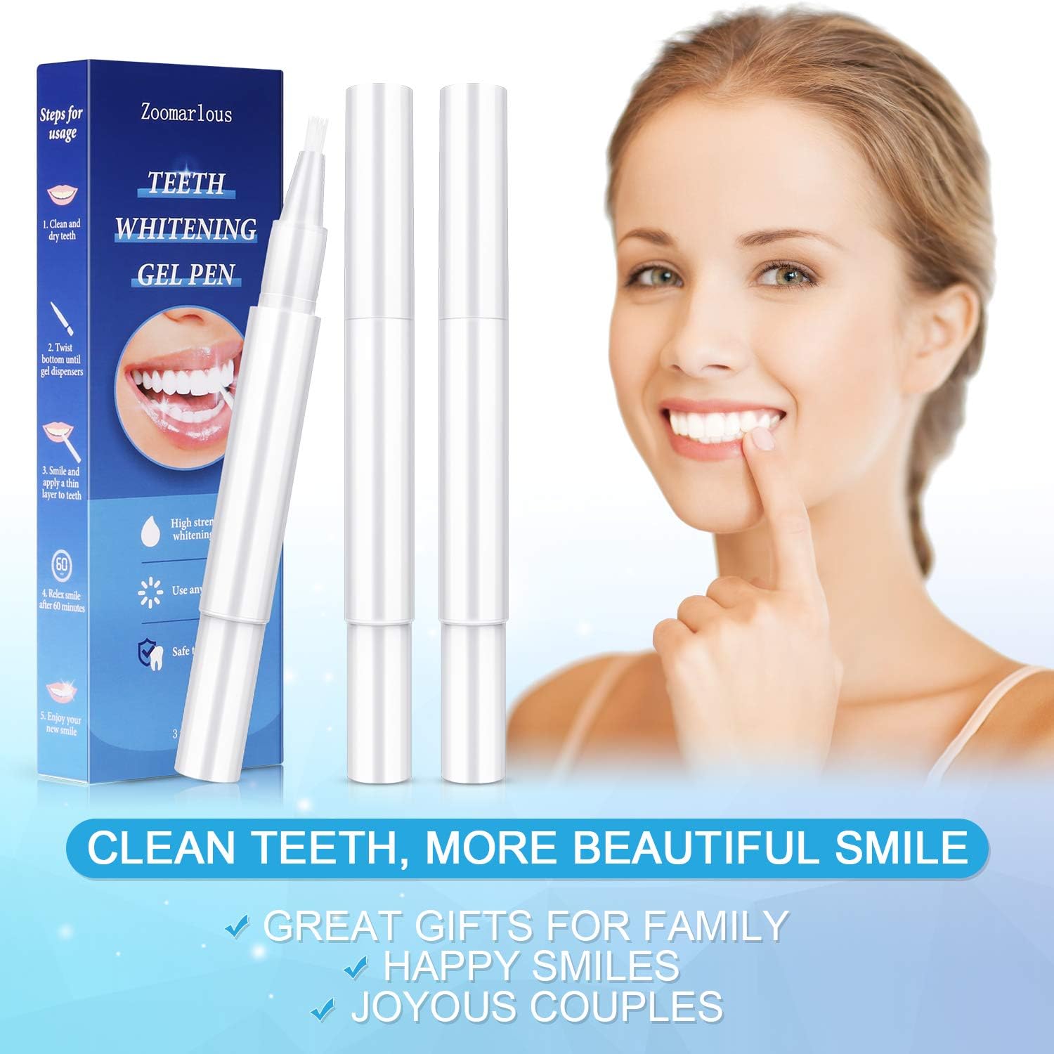 Zoomarlous Teeth Whitening Pen 3 Pack - 30+ Uses Whitening Treatments, 35% Carbamide Peroxide, No Sensitivity, Remove Coffee and Tea Stains Professional Dental Whitener, Beautiful White Smile, 3x2 ml: Health & Personal Care