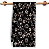TAZSWDMM Boho Western Aztec Kitchen Towels, Black and Beige Western Dish Tea Towels, Southwestern Bull Skull Cactus Sun and Moon Decorative Hand Towels for Kitchen Bathroom, 16x24 Inch