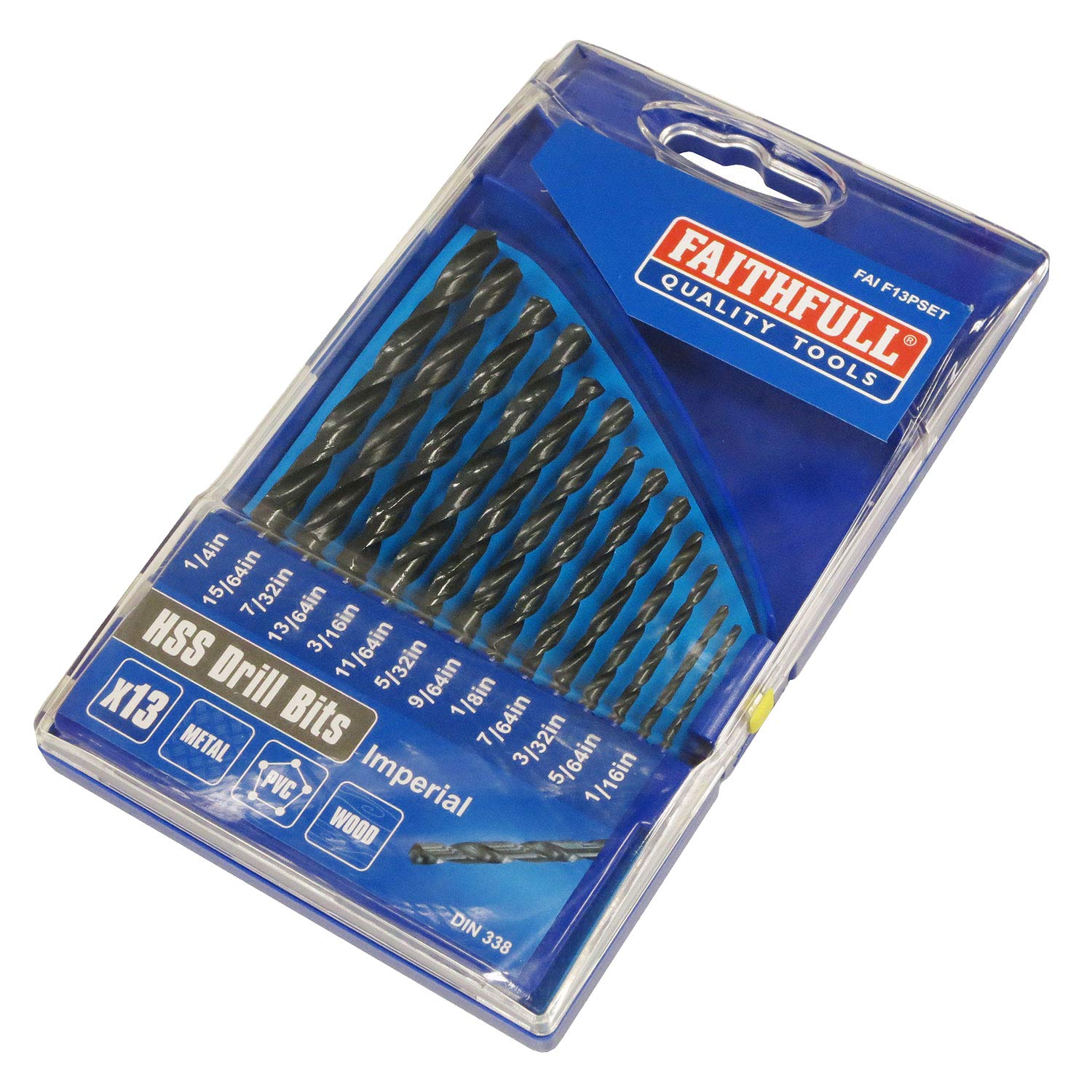Faithfull FAIF13PSET 13 Piece HSS Imperial Drill Bit Set 1/16-1/4in Sizes