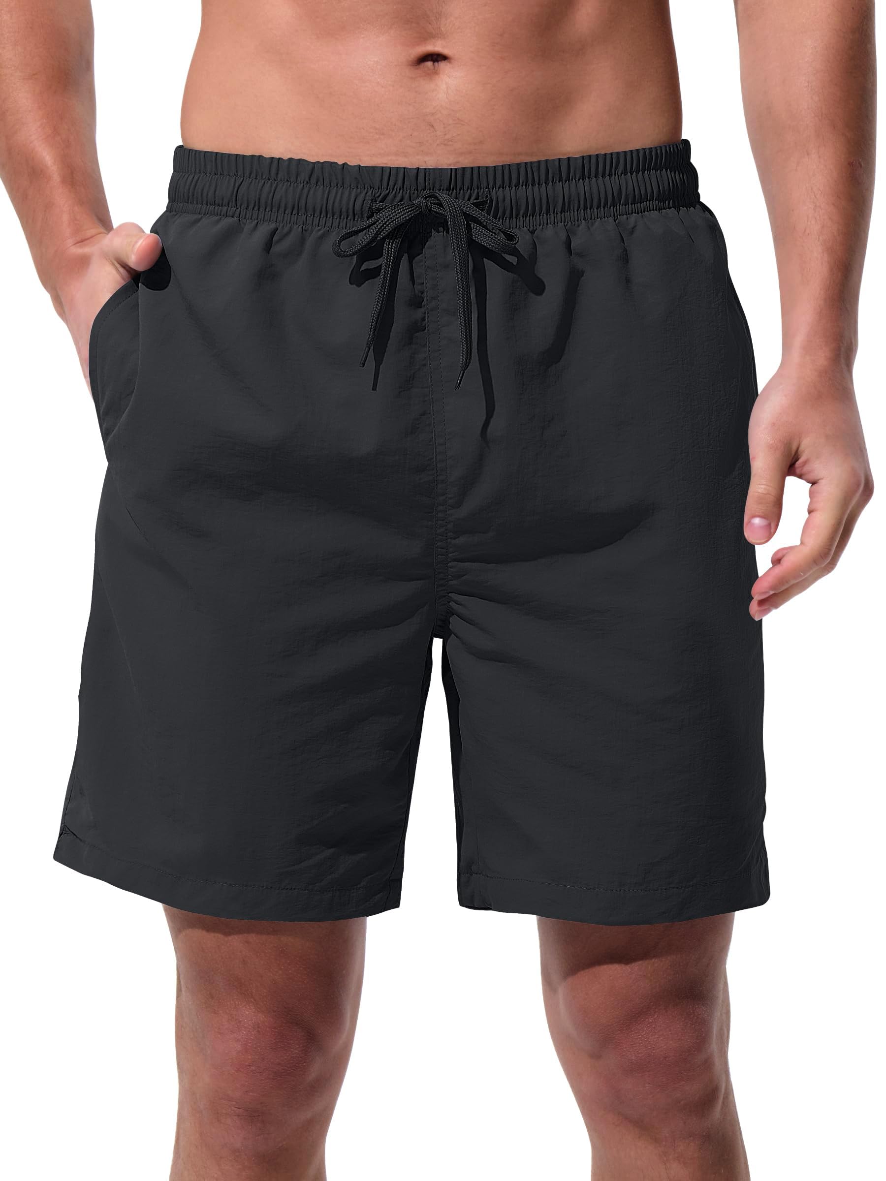 Photo 1 of UIQUR Men's Swim Trunks Beach Board Shorts Quick Dry Swimsuit Bathing Suits with Pockets 7 Inch Inseam Mesh Lining Black 2XL