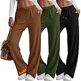 Yearntown 3 Pack Women's Fleece Wide Leg Sweatpants Thermal Baggy Athletic Pants Drawstring Lounge Pants with Pockets