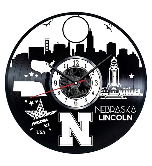 Nebraska Reloj De Pared Con Diseno De Grabacion Estilo Vintage
