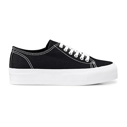 Another A Damen Damen Canvas Sneaker, Textil Schnürer in Schwarz mit breiter Plateausohle
