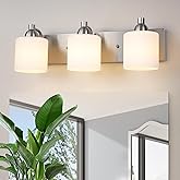 Mecgirn Stainless Steel Milk Glass Bathroom Vanity Light Over Mirror, 3 Light Brushed Nickel Bathroom Light Fixtures with Fro