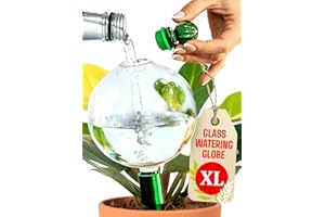 GARDENBRO 16 Oz Plant Watering Globes for Indoor Plants with Metal Self Watering Planter Insert - Premium XL Glass Hand-Blown Globe - Automatic Plant Waterer Indoor, Gift Idea for Gardeners [1 Globe, Clear]