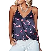 Ekouaer Women's Silk Satin Camisole Tank Tops V Neck Sleeveless Spaghetti Straps Blouse Casual Racerback Shirt