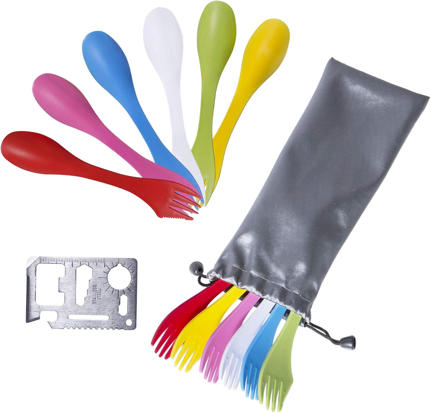 Darller 12-PCS Colorful Tritan Sporks Multi-functional Set 3 in 1 Knife Fork Spoon Flatware Sets with Bottle Opener and Portable Bag
