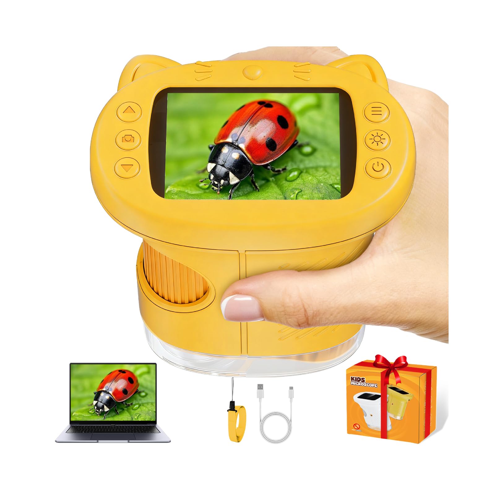 Kids Microscopes, 2.4''&1080P&1000X Handheld Pocket Microscopes for Kids, Photo Video Mini Portable Microscope Science Edu Digiscope, Christmas Birthday Gifts for 3-12 Ages (Orange)