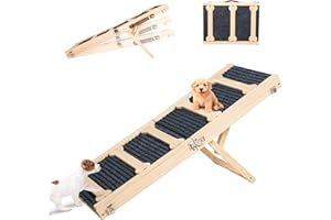 GENMOUS & CO. GENMOUS 30.5" Wooden Adjustable Dog Ramps for Bed,5 Levels Height Pet Steps for Small Dogs and Cats,Non-Slip Balanced Dog Indoor Outdoor Ramp,Wood Color
