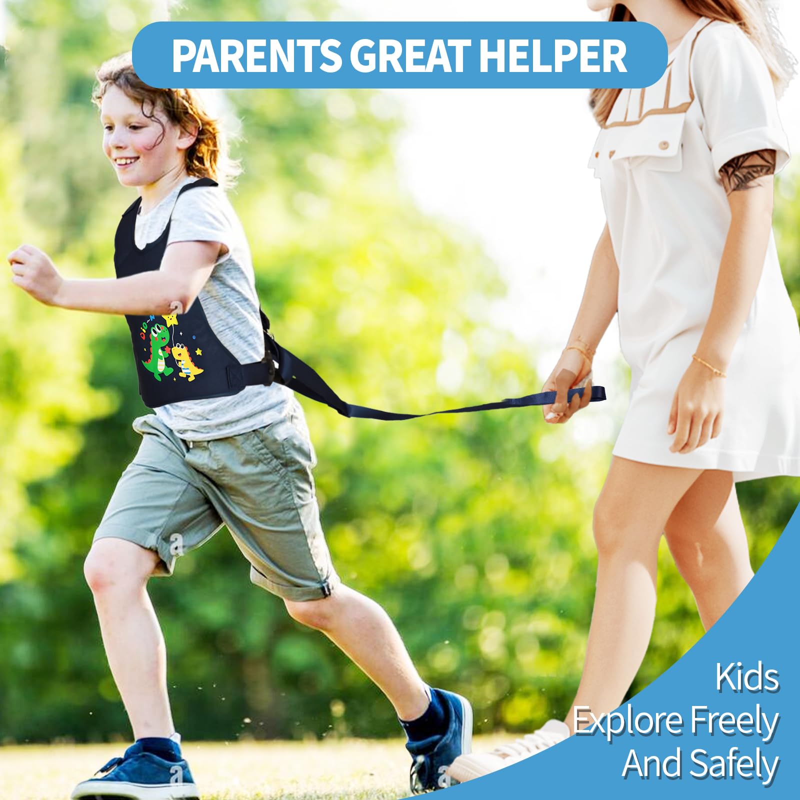 JXM Safety Harness for Active Childs with Quick Grab Handle, Teens Youth Secure Walking Harness with Autism Awareness and Pouch, Adjustable Tether Leash for Autism ADHD Special Needs Child Kids