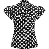 50's Vintage Tops for Women 1950s Polka Dot 50s Blouse Retro Rockabilly Tops Pinup Shirt Bow Tie Neck Work Vintage Blouses