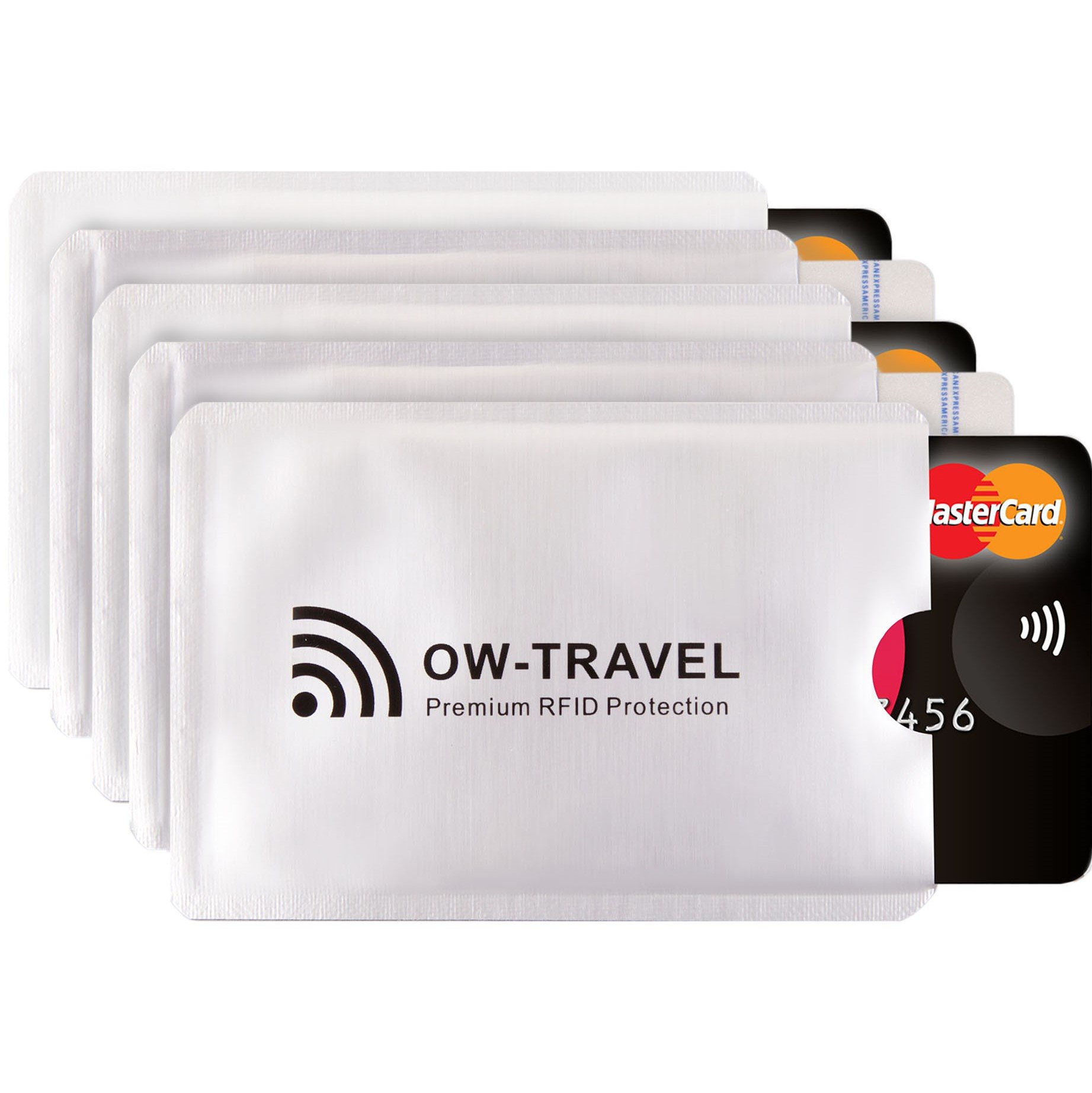 OW-Travel RFID Card Holder Protector Sleeves (5 Pack) Slim RFID Blocking Card Blocker for Contactless Cards. Bank Cards Protectors Security. Shielded Pocket Wallet for Men and Holders for Women