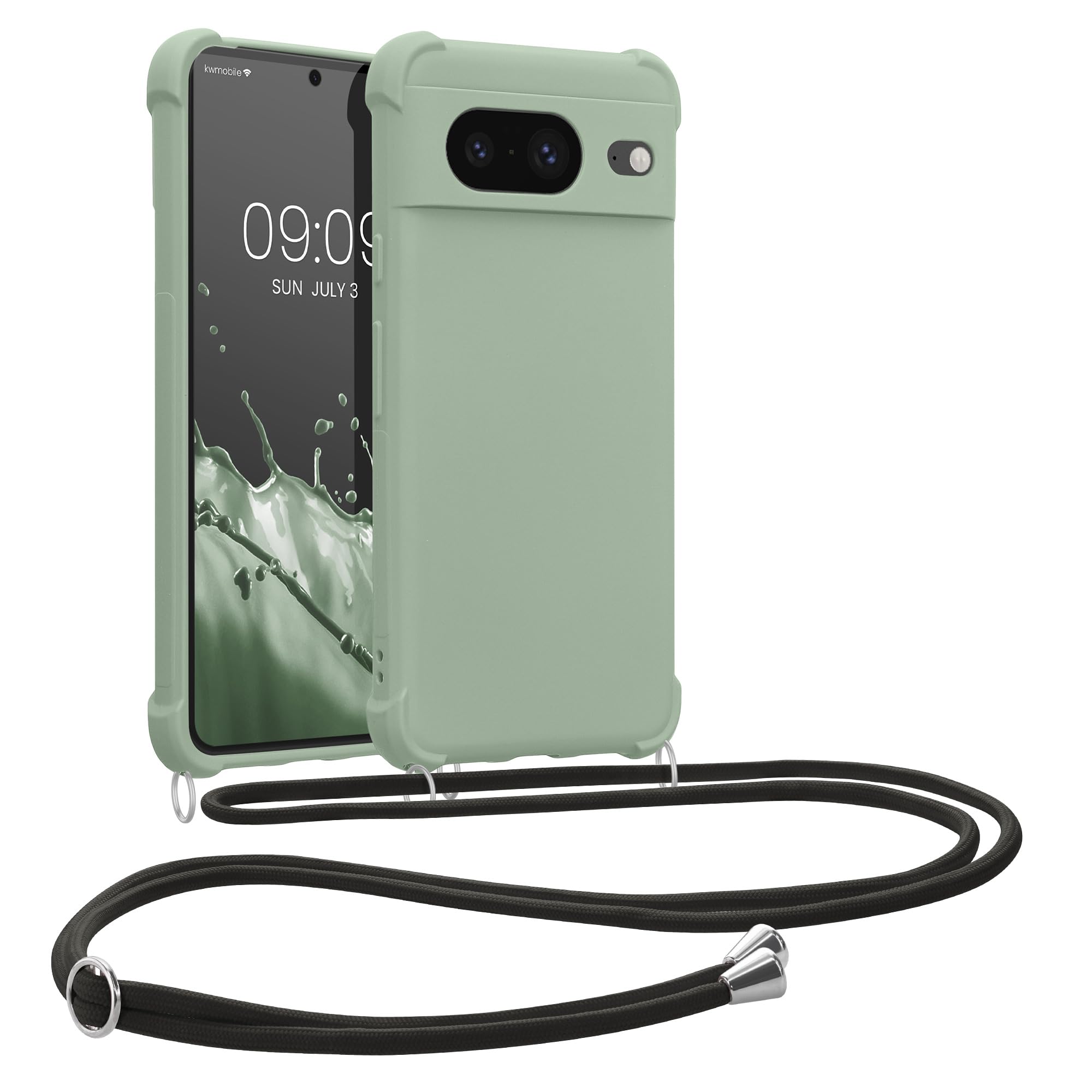 kwmobile Crossbody Case Compatible with Google Pixel 8 Case - TPU Silicone Cover with Strap - Gray Green