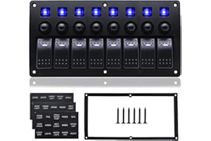 8 Gang Marine Switch Panel, Boat Rocker Switch Panel Waterproof, 12V Aluminum Switch Panel, Marine Toggle Switches ON/Off wit