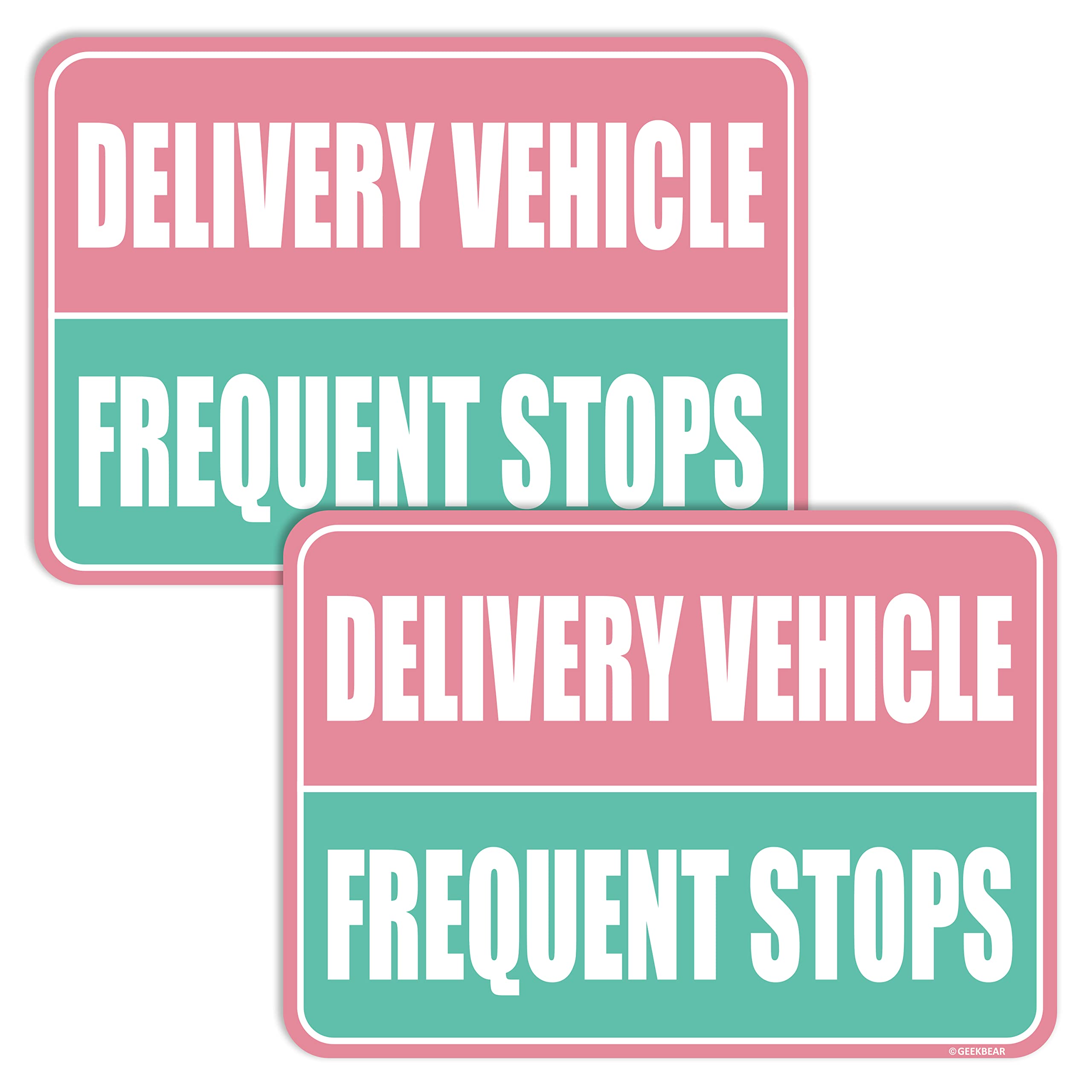 GEEKBEAR Delivery Vehicle Frequent Stops Sign (Light Pink/Turquoise, 2 Pack) - Reflective, Strong Magnetic Hold, Durable, Eye-Catching Design, Gift-Ready — image 1