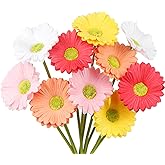 GhuaH 10 Pcs Artificial Gebera Daisies Flowers Fake Daisies Real Touch Flower PU Faux Flowers Bouquet for Indoor Home Arrangements Vase Wedding Party Table Centerpiece DIY Floral Decor Multicolor