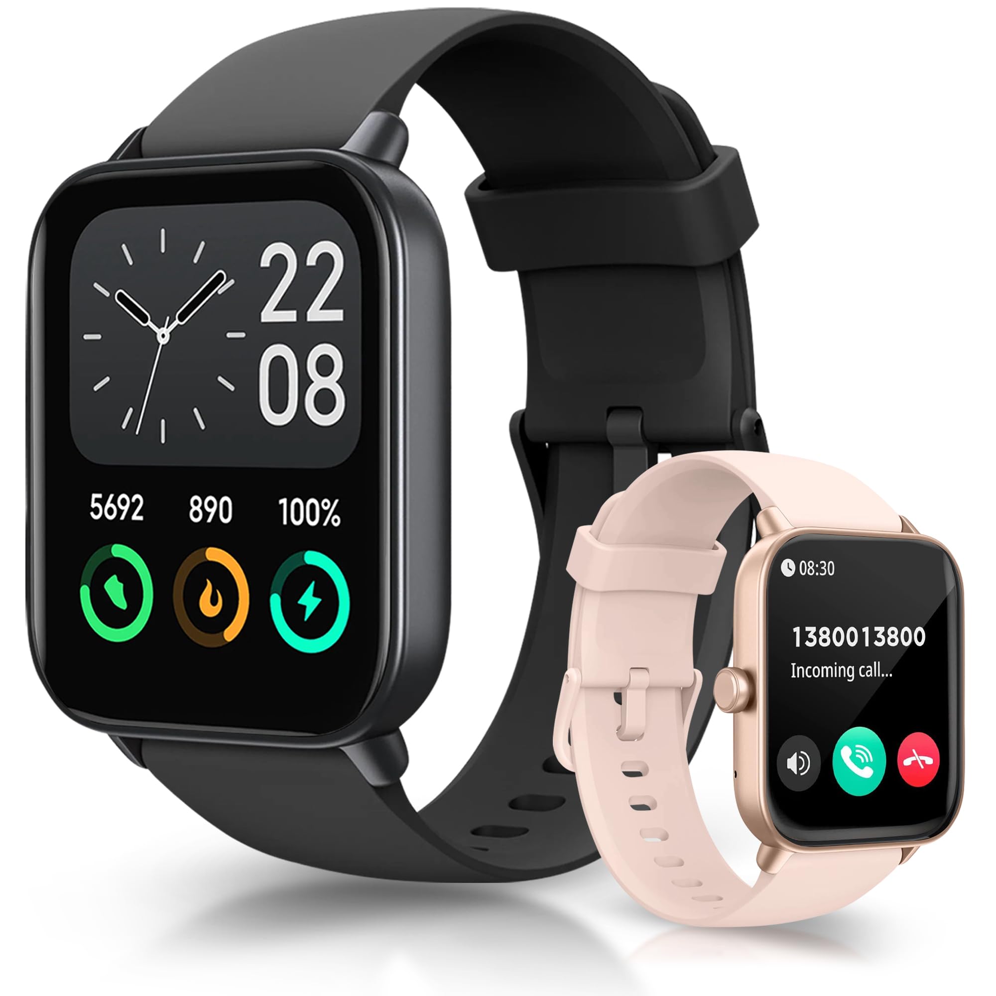 Smart Watch for Men Women. Fitness Tracker with Alexa Built in & Bluetooth Call. 1.8" HD, 100+ Sport Modes, Activity Tracker, Heart Rate Monitor, Sleep Tracker for Android IOS (Black)