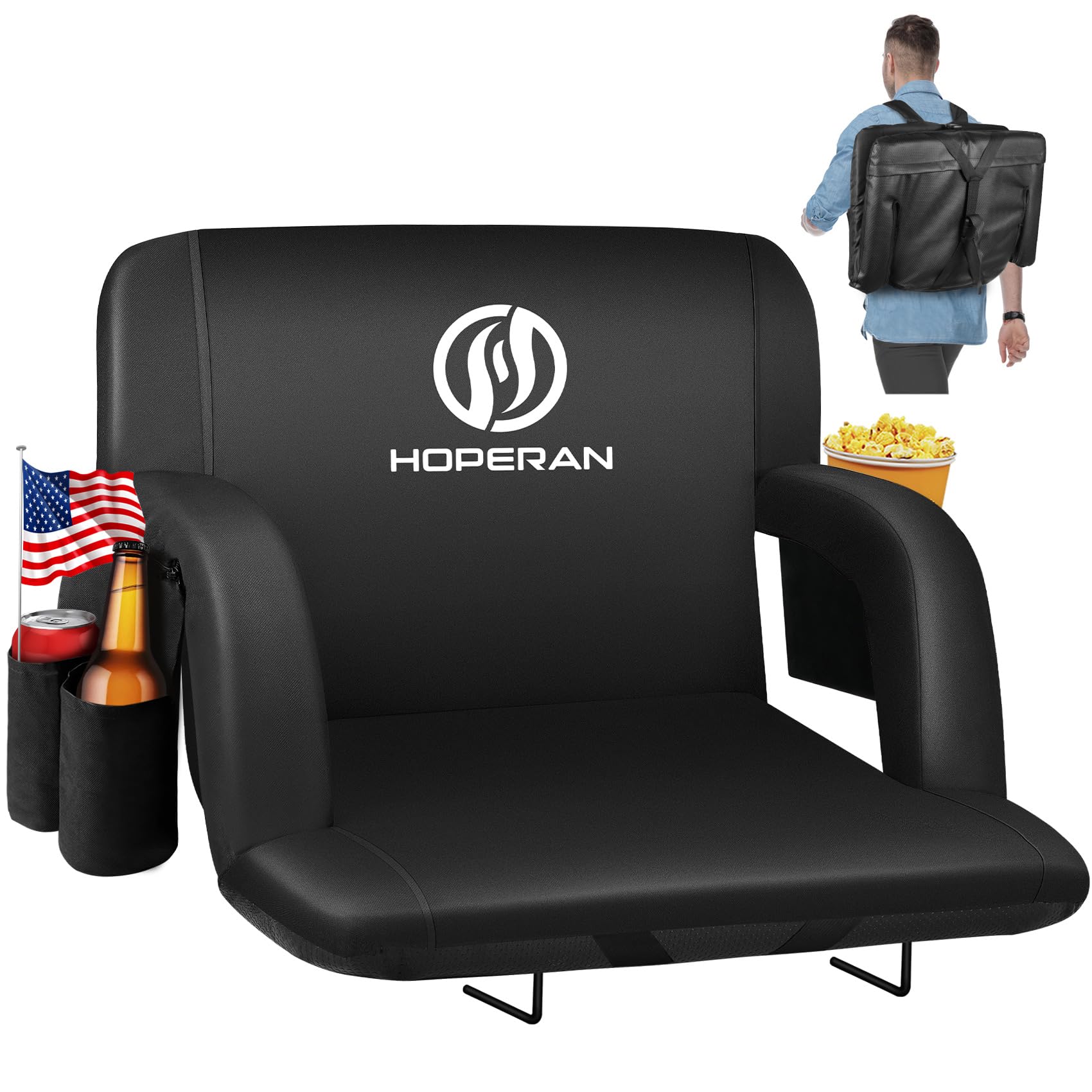 HOPERAN Double Heated Stadium Seats For Bleachers With Back Support And 25" Wide Cushion, Extra Portable Bleacher Seat Foldable Stadium Chair, USB 3 Levels Of Heat, 5 Pockets, For Outdoor Games Sports - View #2