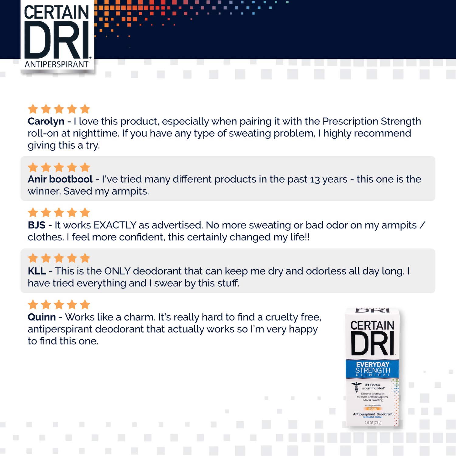 Certain Dri Everyday Strength Clinical Antiperspirant Deodorant | Effective All Day Protection Against Odor and Sweat | Solid | 2.6 Ounces | Pack of 1 : Antiperspirant Deodorants : Beauty