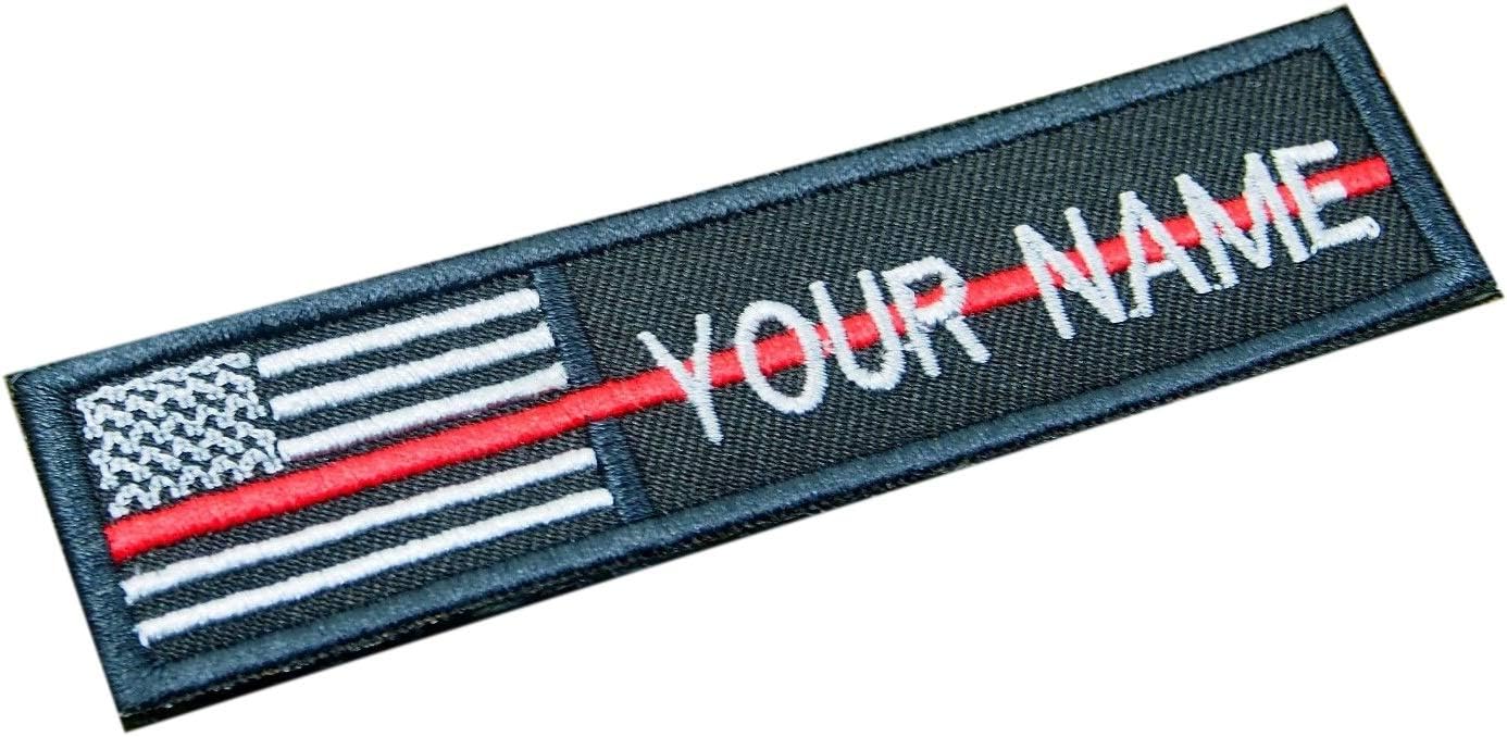 DREAM ARMY Custom Name Text Thin RED LINE Firefighter American Flag Embroidered 4x1 inch Patch Hook Backing