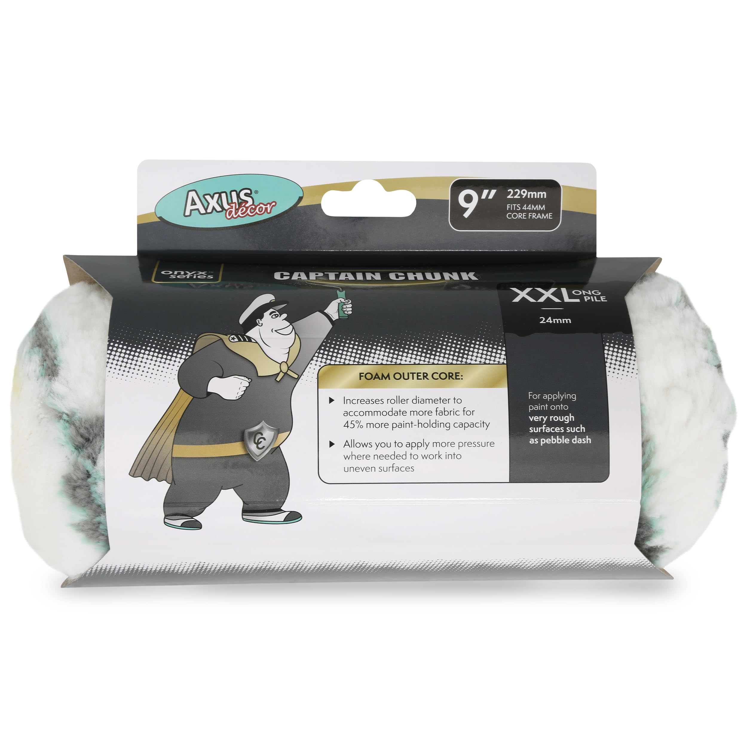 Axus Decor Captain Chunk Roller (Onyx Series) for Professional & DIY Projects, Ideal for Pebble Dash & Rough Surfaces, Excellent Coverage, Sleeve Core Diameter - 9"/230mm,44mm core