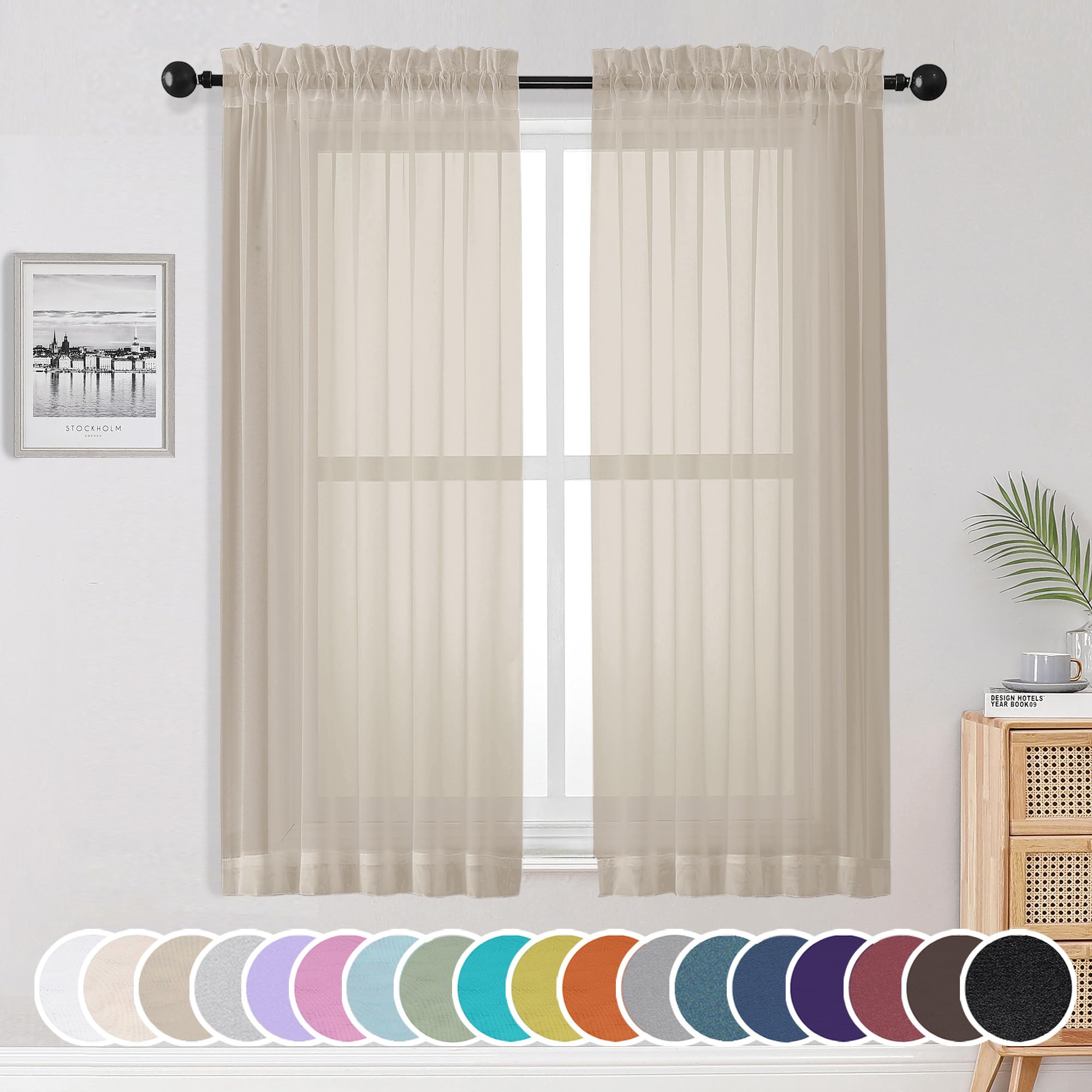 Photo 1 of OWENIE Sheer Curtains 63 inch Length 2 Panels Set, Light Weight Soft Solid Light Filtering Fimly Sheer Curtains for Bedroom/Living Room/Dining Room/Nursery, Rod Pocket Window Treatments, 42Wx63L inchLPNPMEY1493285
