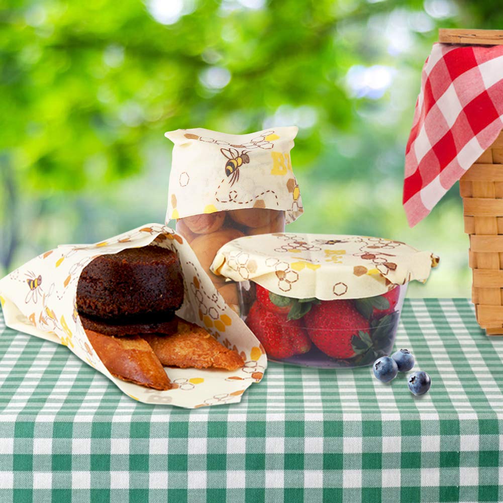 AYOUYA Wachspapier Bienenwachstuch für Lebensmittel, Wiederverwendbar Beeswax Wraps, Reusable Food Wraps, Set mit 3 Stück, Verschiedene Größe