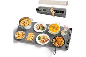 AMOSA Warming Mat for Food, Fast Heating Electric Food Warmer with 9 Level Temperature and 6 Hours Timer, Extra Large Roll Up