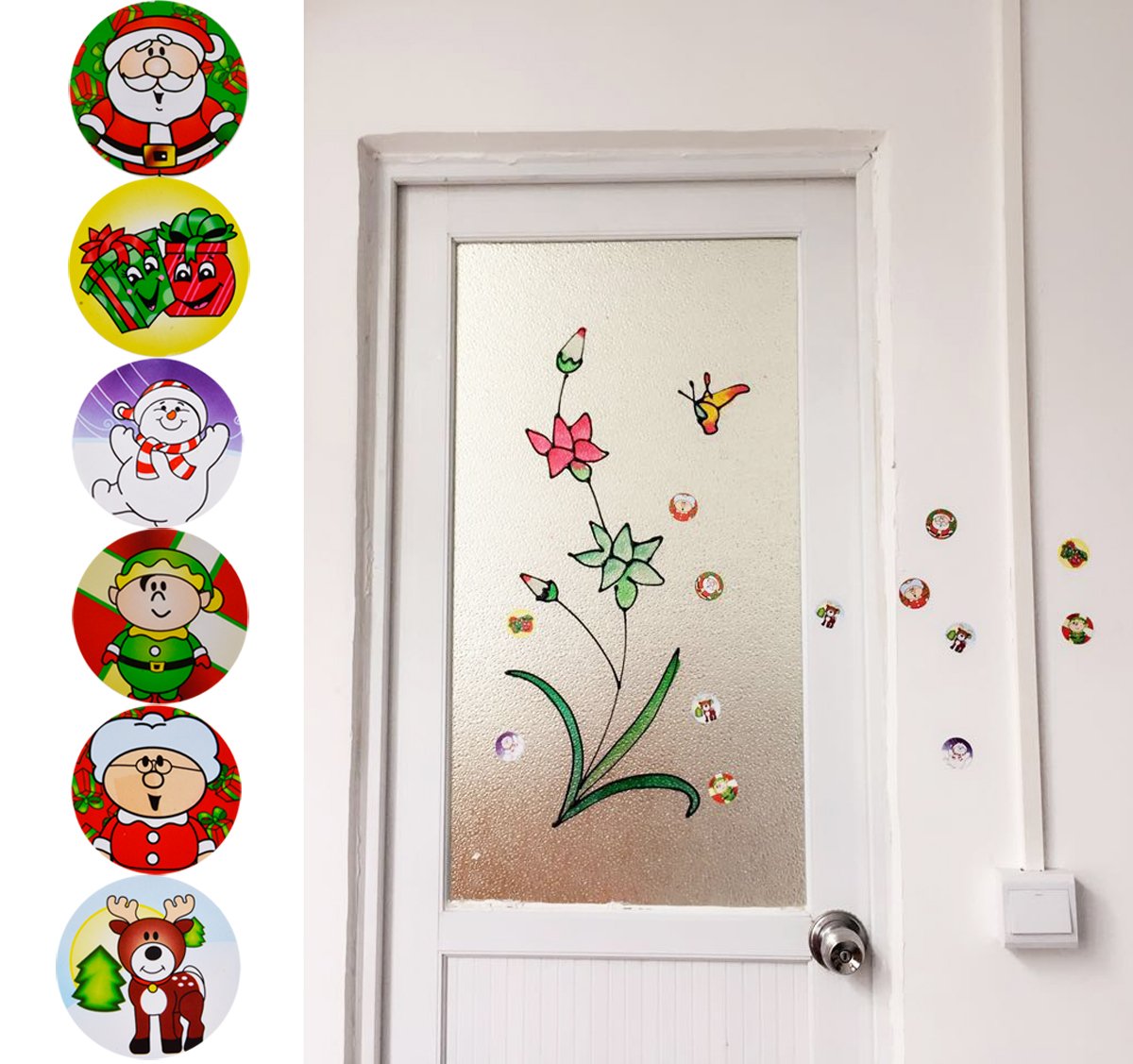 2 Pack Christmas Roll of Stickers Party Stickers Scrapbook Stickers Holiday Party Roll Stickers Santa Claus Stickers for kids Curtain Door Wall Refrigerator Decor